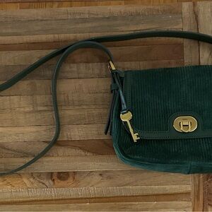 Fossil Green Corduroy Crossbody Bag